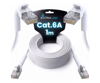 Kabel sieciowy RJ-45 (LAN) ExtraLink Kat.6A U/FTP 1m 1Gbps Patchcord LAN miedź skrętka kątowy
